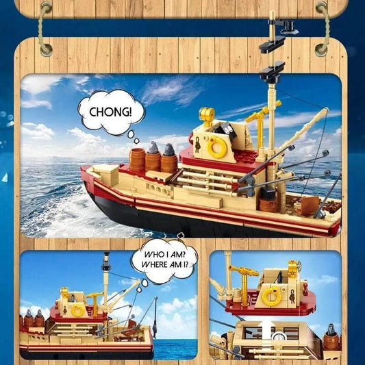  MOC Fishing Boat Trawler Great White Shark Building Blocks Set -  ToylandEU™