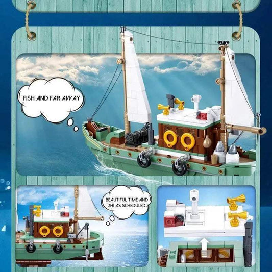  MOC Fishing Boat Trawler Great White Shark Building Blocks Set -  ToylandEU™