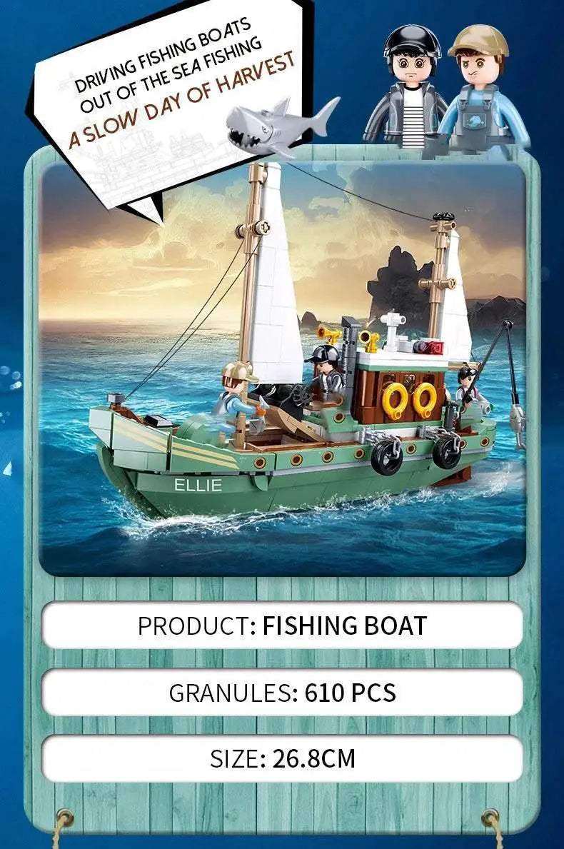 Fishing Boat Trawler Great White Shark Building Blocks Set - ToylandEU