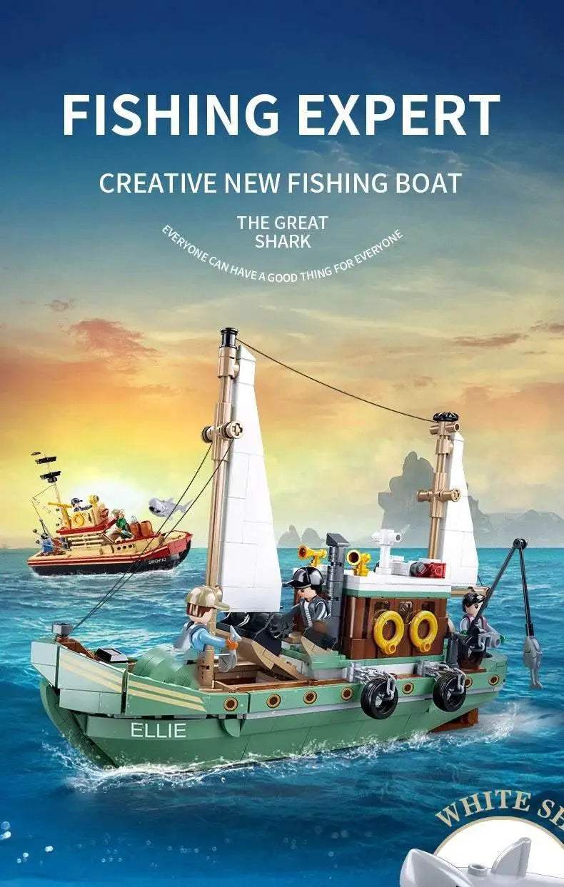 Fishing Boat Trawler Great White Shark Building Blocks Set - ToylandEU