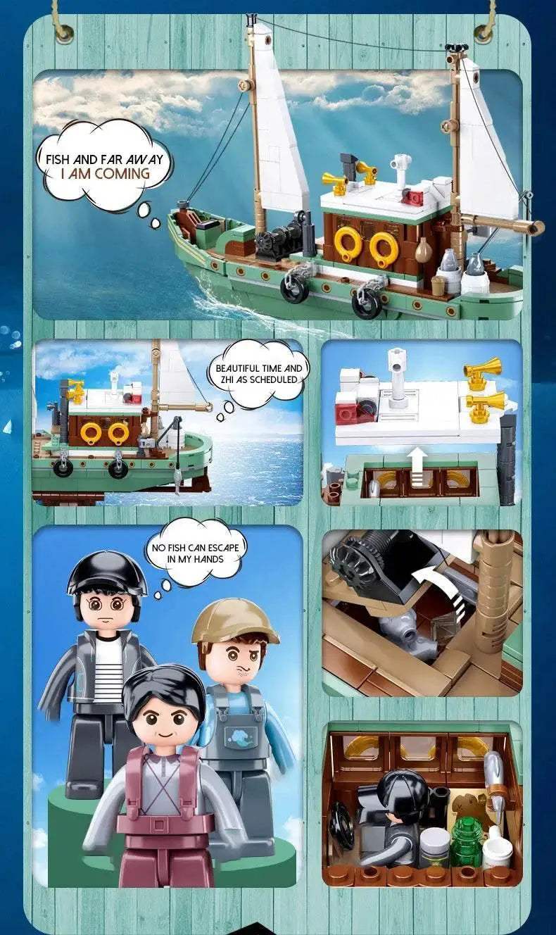 Fishing Boat Trawler Great White Shark Building Blocks Set - ToylandEU