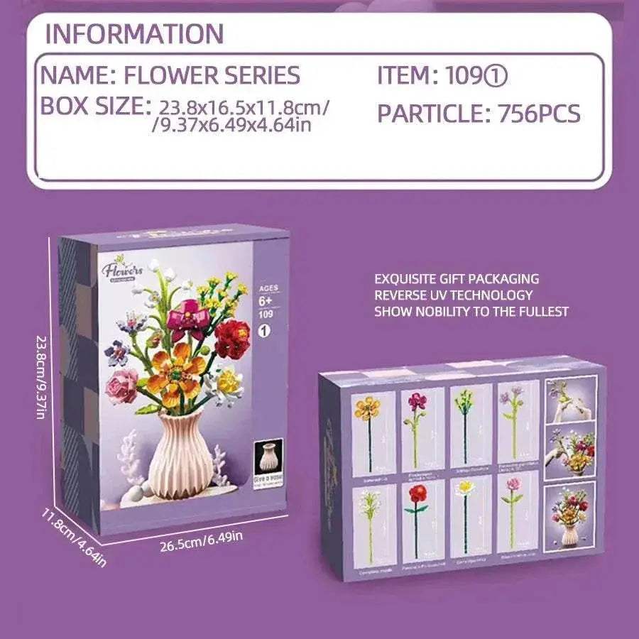 Flower Bouquet Building Blocks Eternal Flower Rose Sunflower Set - ToylandEU