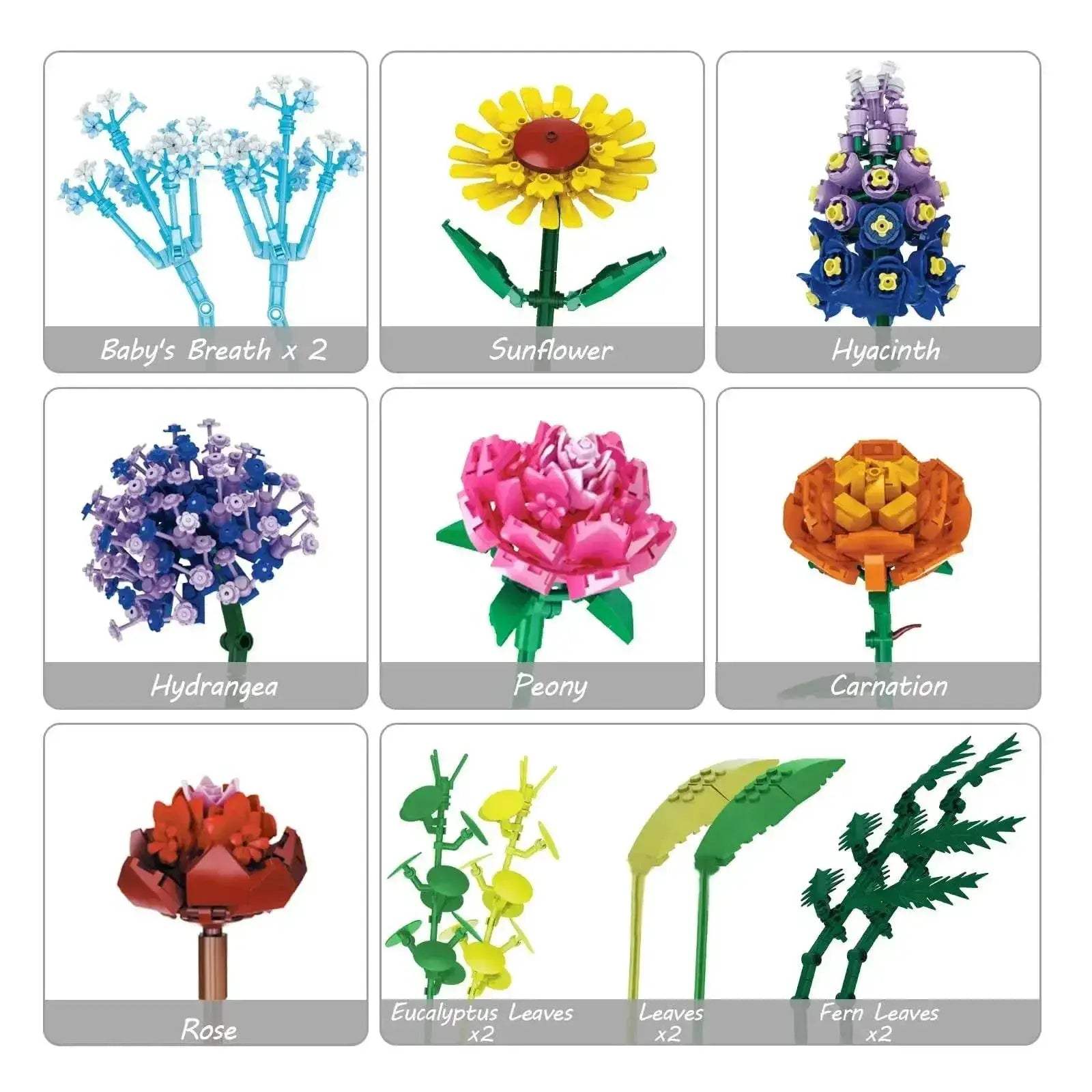 Flowers Bouquet Building Blocks Set With Vase Sunflower Rose - ToylandEU