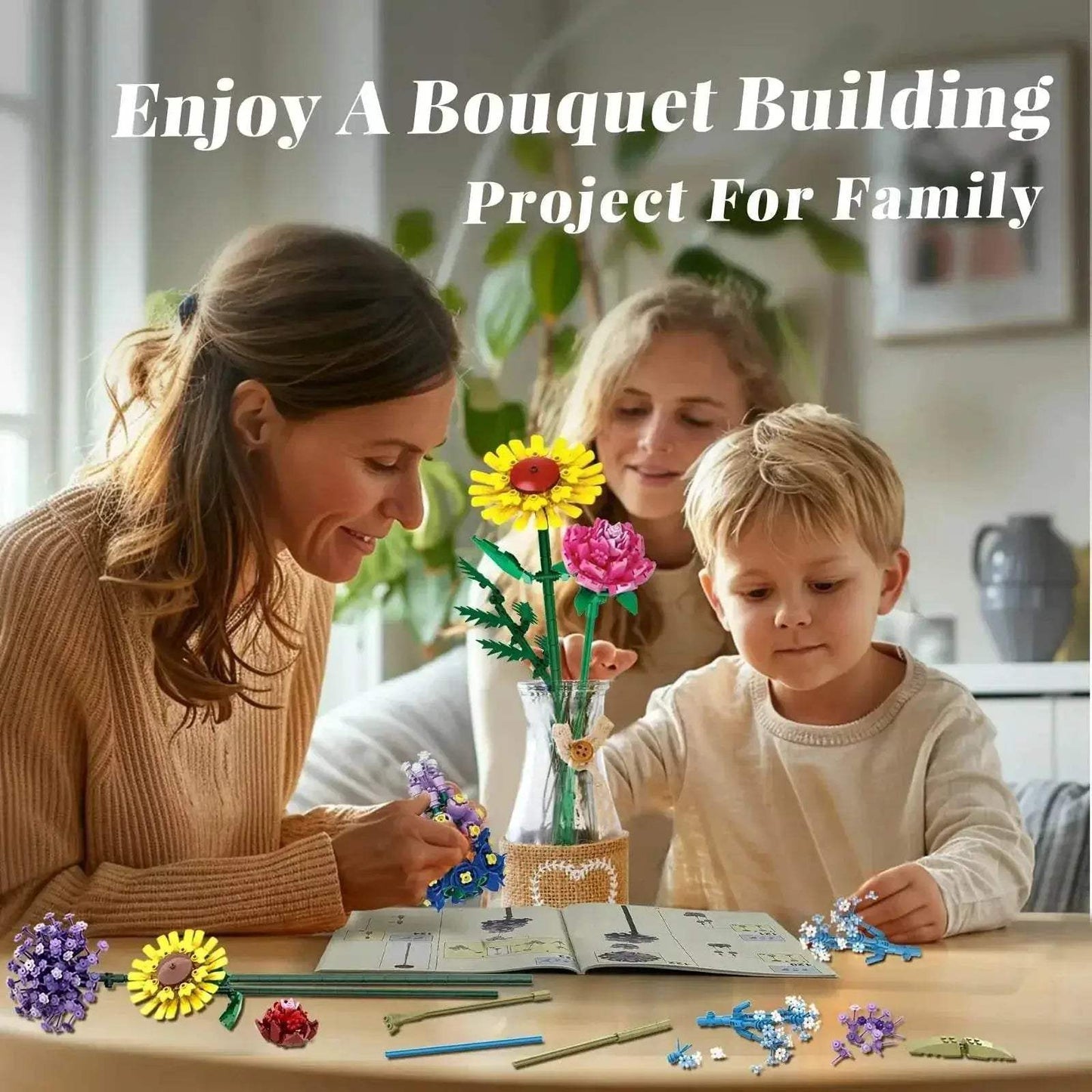 Flowers Bouquet Building Blocks Set With Vase Sunflower Rose - ToylandEU
