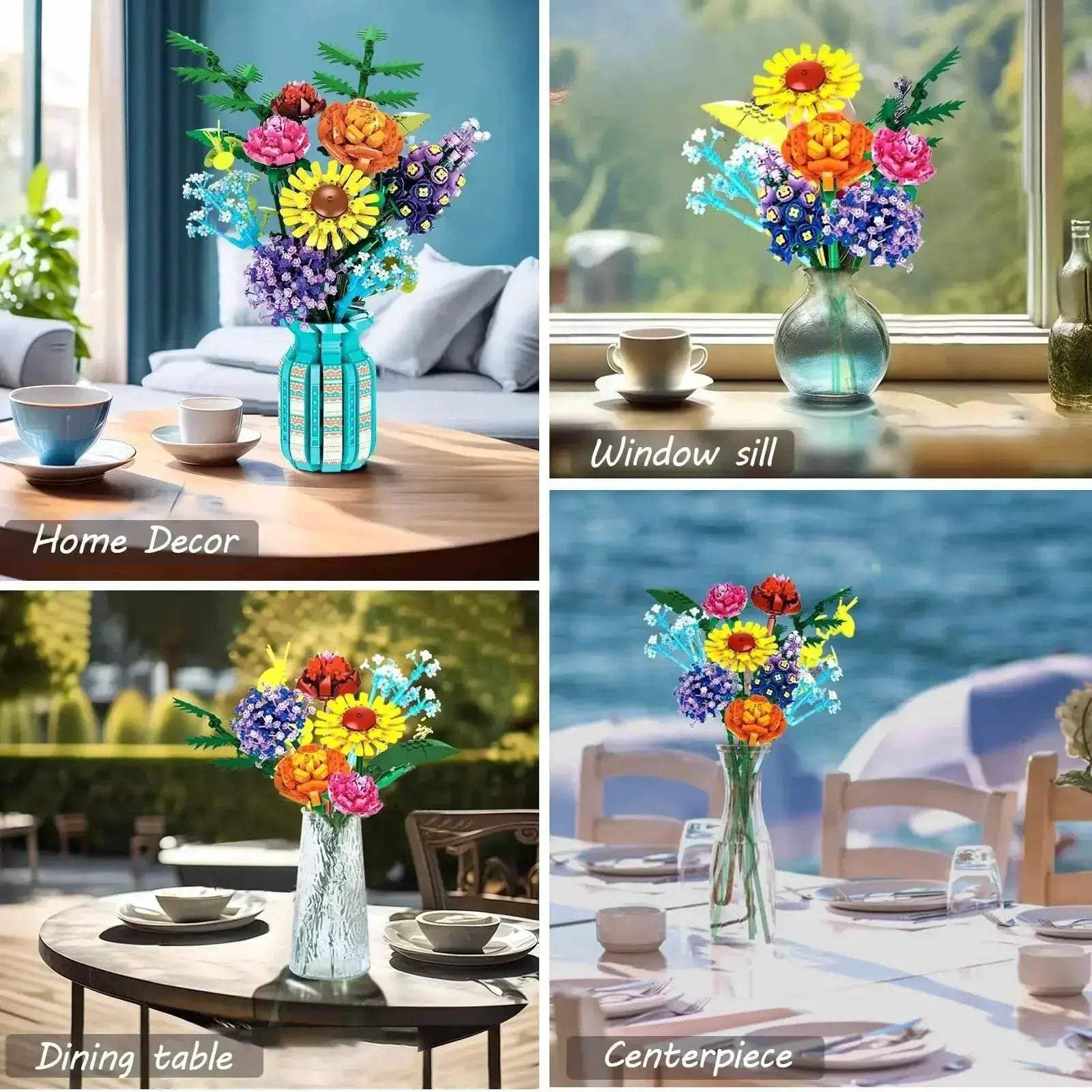 Flowers Bouquet Building Blocks Set With Vase Sunflower Rose - ToylandEU