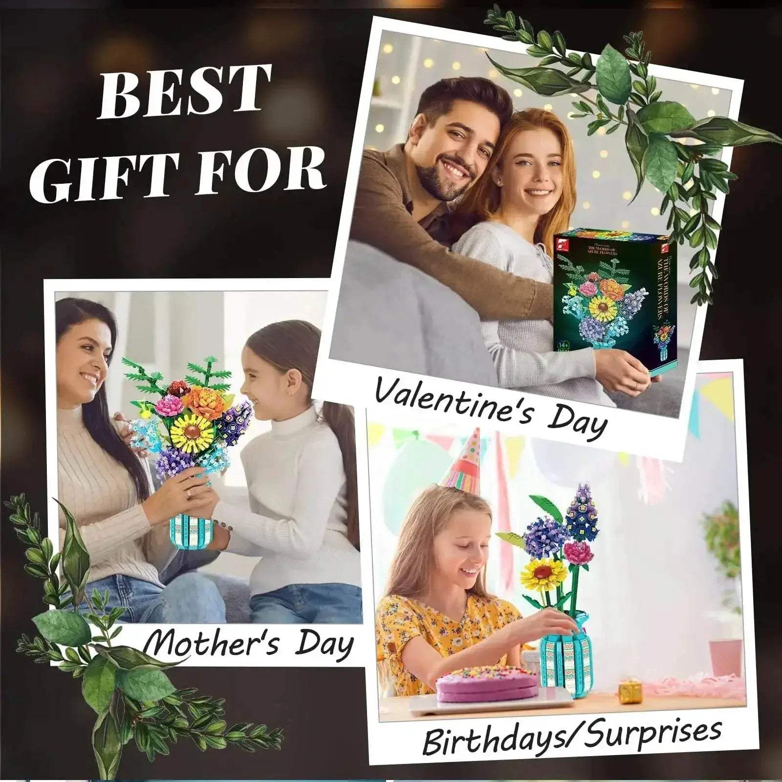 Flowers Bouquet Building Blocks Set With Vase Sunflower Rose - ToylandEU