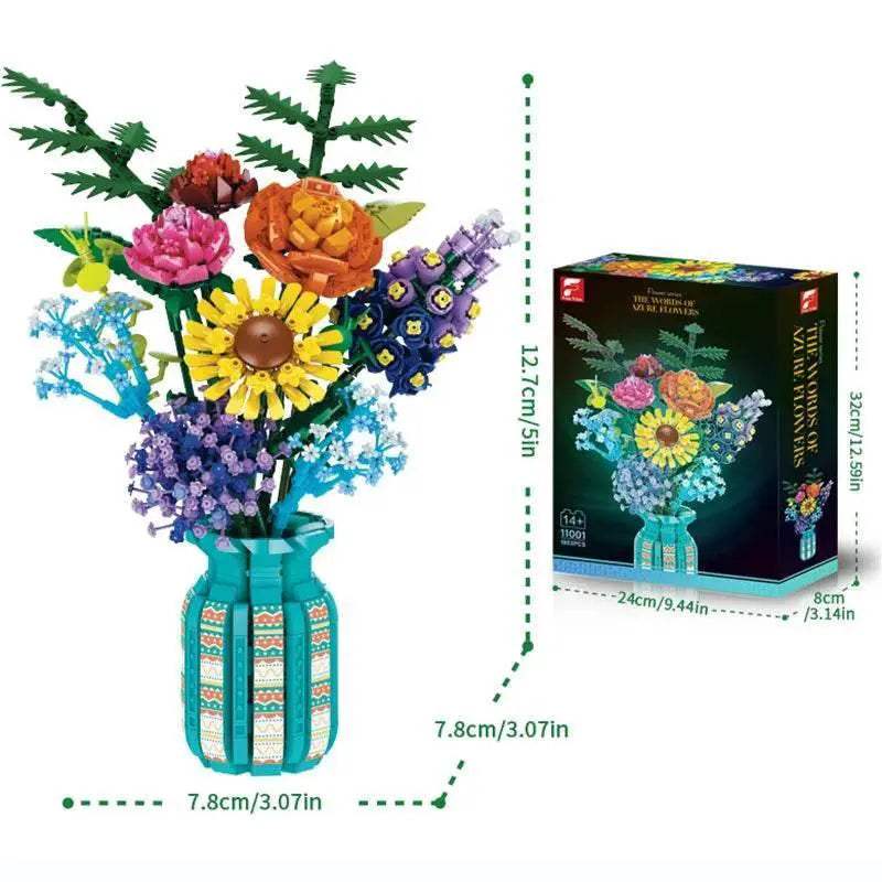 Flowers Bouquet Building Blocks Set With Vase Sunflower Rose - ToylandEU