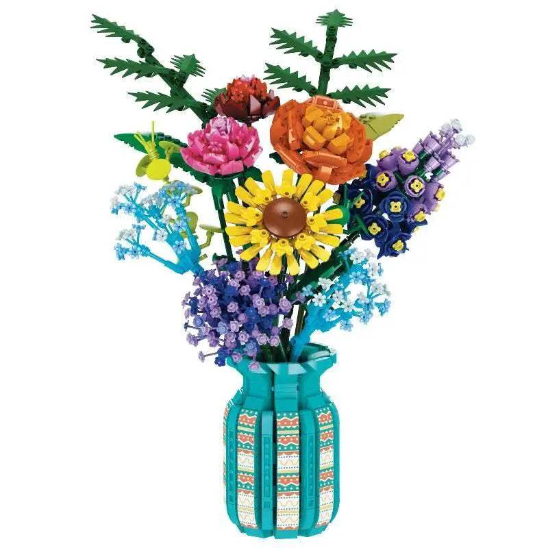 Flowers Bouquet Building Blocks Set With Vase Sunflower Rose - ToylandEU