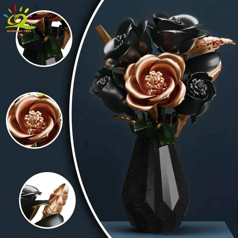 MOC Huiqibao 3D Flower Building Blocks Rose Tulip Bouquet Home Decor Gift - ToylandEU