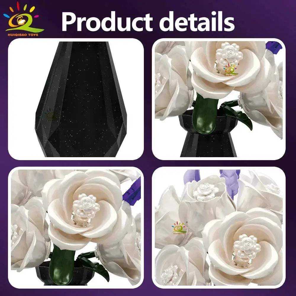 MOC Huiqibao 3D Flower Building Blocks Rose Tulip Bouquet Home Decor Gift - ToylandEU