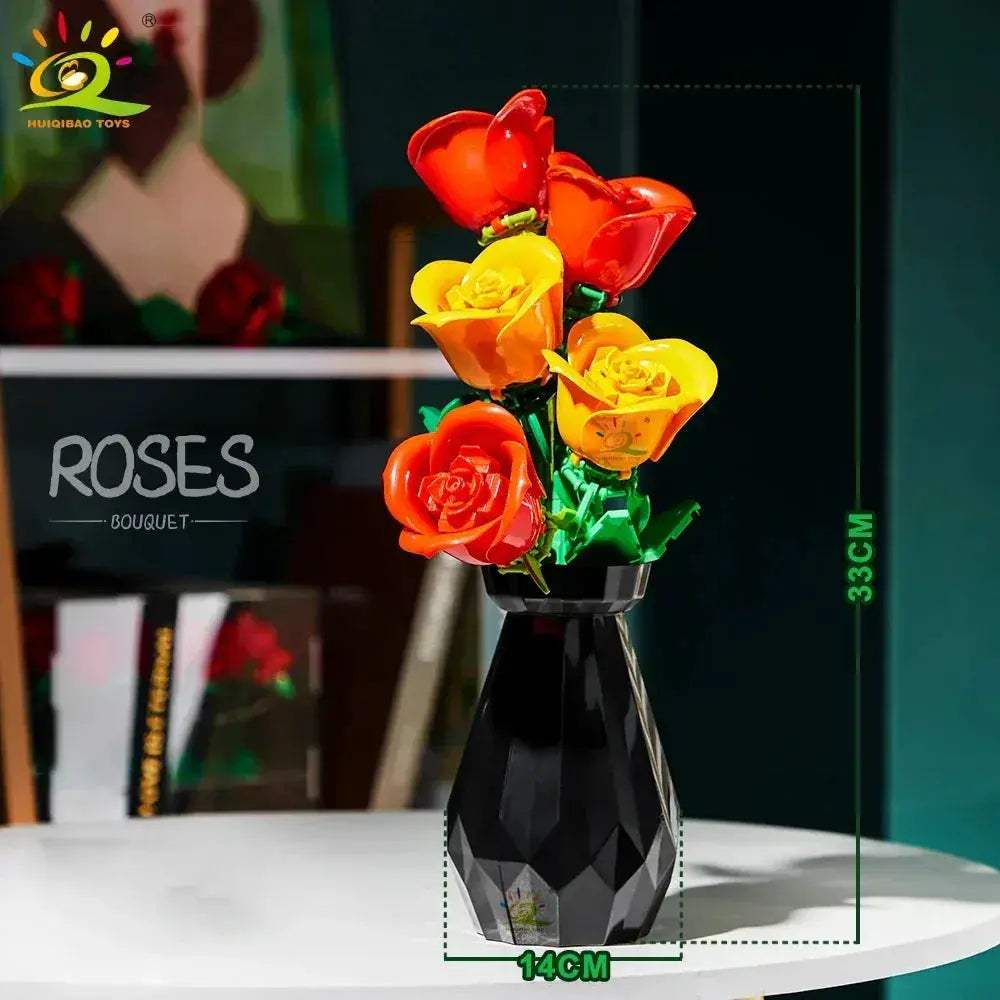 MOC Huiqibao 3D Flower Building Blocks Rose Tulip Bouquet Home Decor Gift - ToylandEU