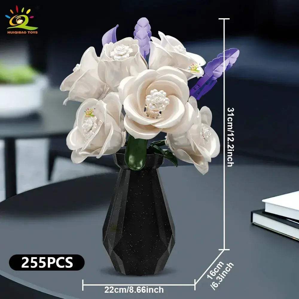 MOC Huiqibao 3D Flower Building Blocks Rose Tulip Bouquet Home Decor Gift - ToylandEU