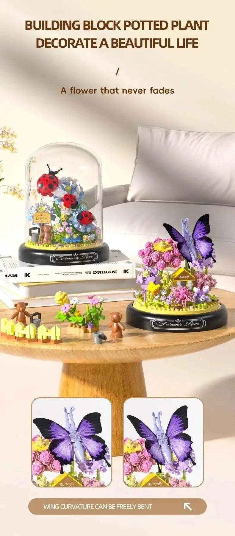 Insect Flower Building Blocks Set Bee Butterfly Potted Model - ToylandEU