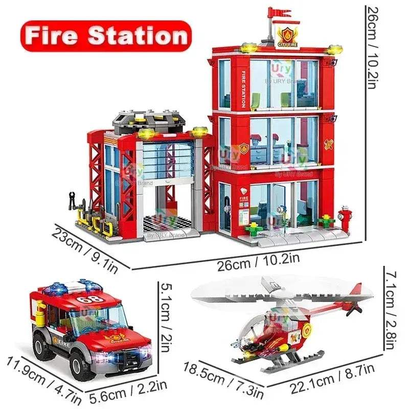 MOC MOC City Fire Station Building Blocks Rescue Vehicle Model Lego Compatible - ToylandEU