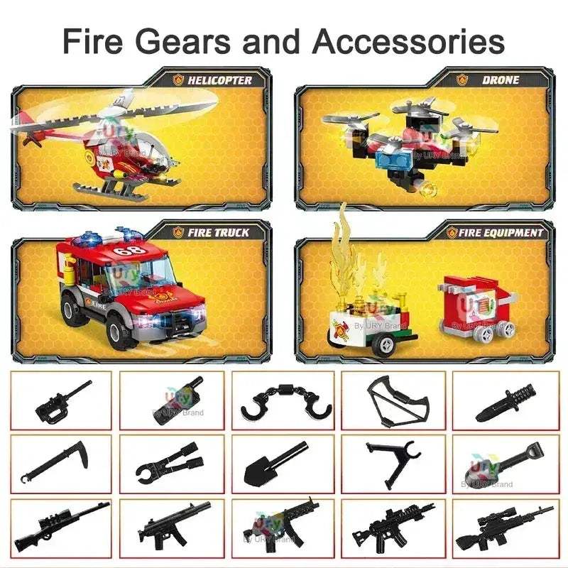 MOC MOC City Fire Station Building Blocks Rescue Vehicle Model Lego Compatible - ToylandEU