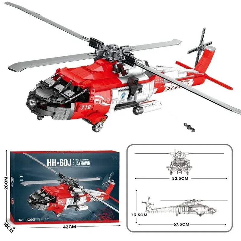MOC MOC Lego Compatible HH60J Black Hawk Helicopter Building Blocks Realistic Model - ToylandEU