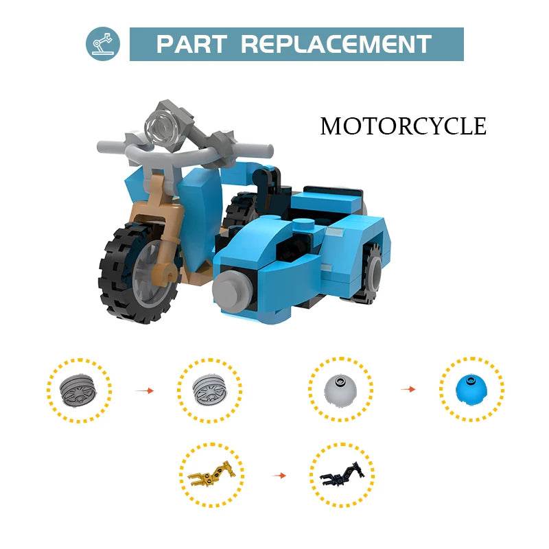 MOC Mini Motorcycle Building Block Set Magic Sidecar Ghost Motorbike Model Toy for Kids Christmas Birthdays Gift Building Bricks MOC - ToylandEU