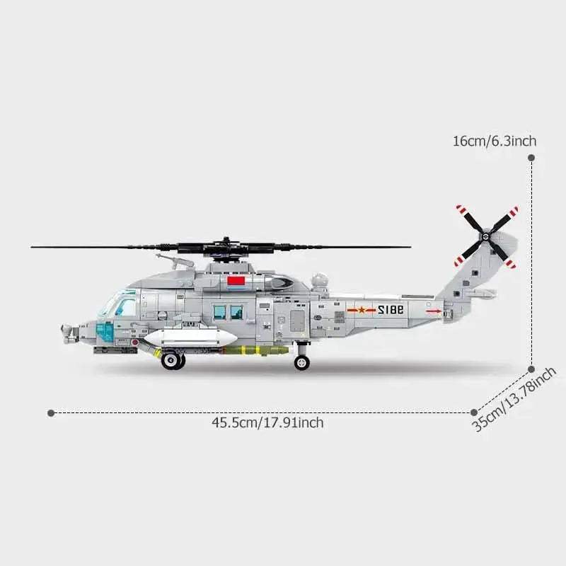 MOC Navy Type Z20 Lego Compatible Helicopter Building Blocks For Boys - ToylandEU
