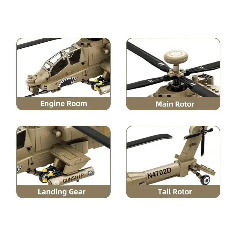 Premium Aircraft Model Building Blocks AH 64 Apache Helicopter 255 Pieces For Aviation Enthusiasts - ToylandEU