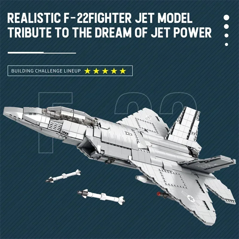 Premium Building Blocks F22 Stealth Fighter Model Kit 1729 Pieces For Kids And Air Force Enthusiasts - ToylandEU