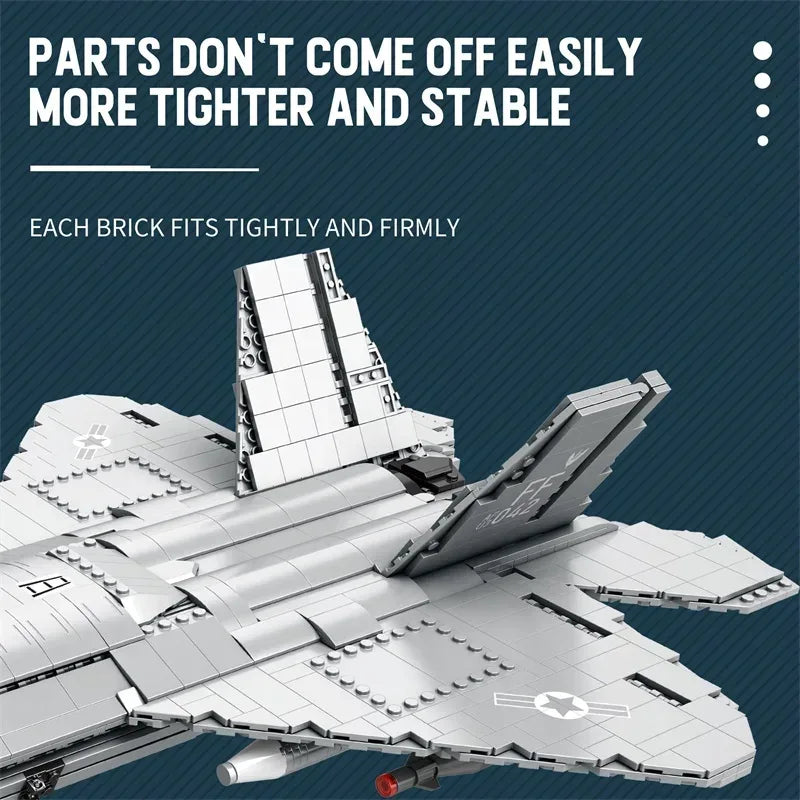Premium Building Blocks F22 Stealth Fighter Model Kit 1729 Pieces For Kids And Air Force Enthusiasts - ToylandEU