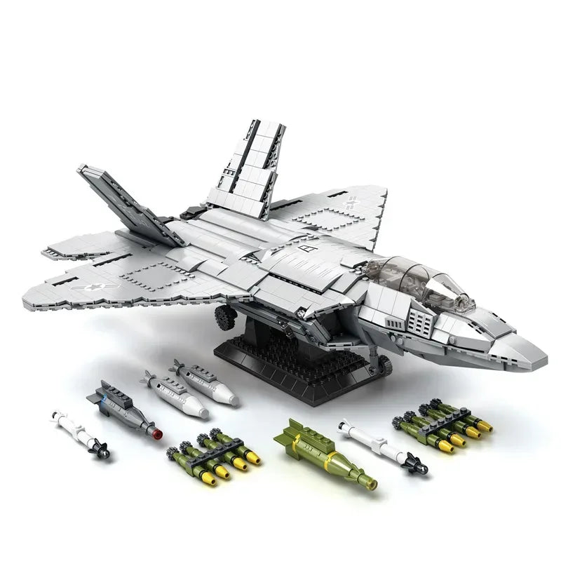 Premium Building Blocks F22 Stealth Fighter Model Kit 1729 Pieces For Kids And Air Force Enthusiasts - ToylandEU