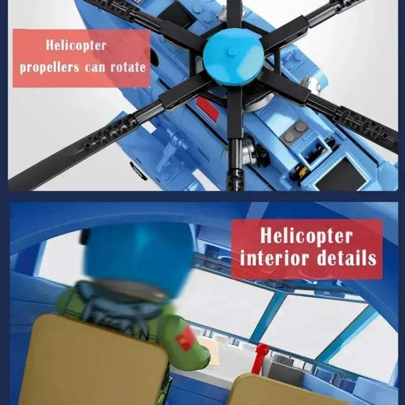 Premium Building Blocks Helicopter Fighter 908 Pieces WW2 Military Aircraft Long 50cm Educational Toy For Children - ToylandEU