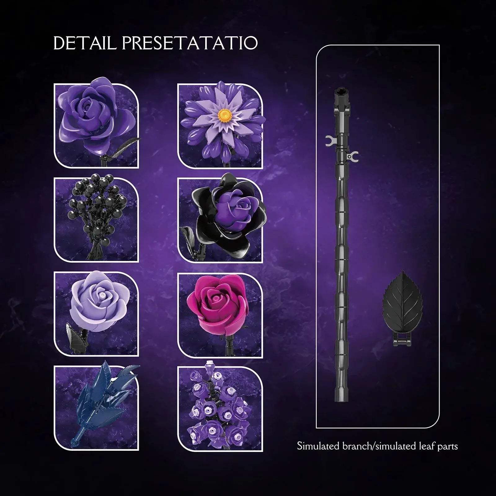 Premium Building Blocks Lego Compatible Purple Rose Gothic Bouquet 822 Piece Set For Home Decor And Valentines Gift - ToylandEU
