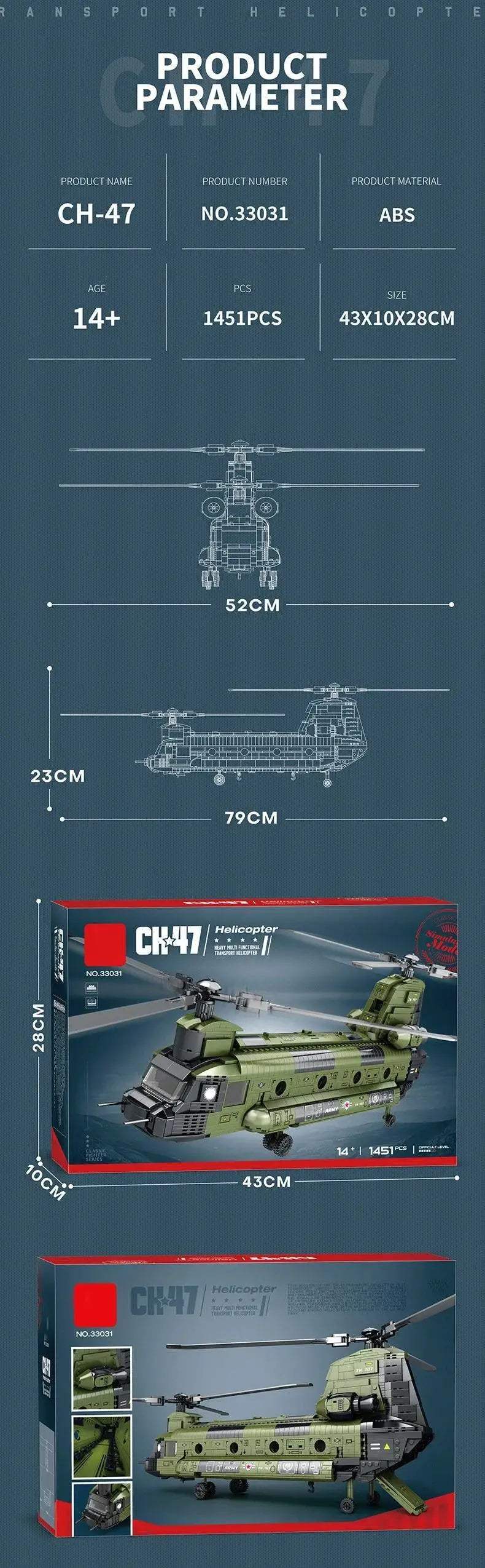 Premium Building Blocks Military CH47 Chinook Transport Plane Model 1451 Pieces For Kids Educational Gift - ToylandEU