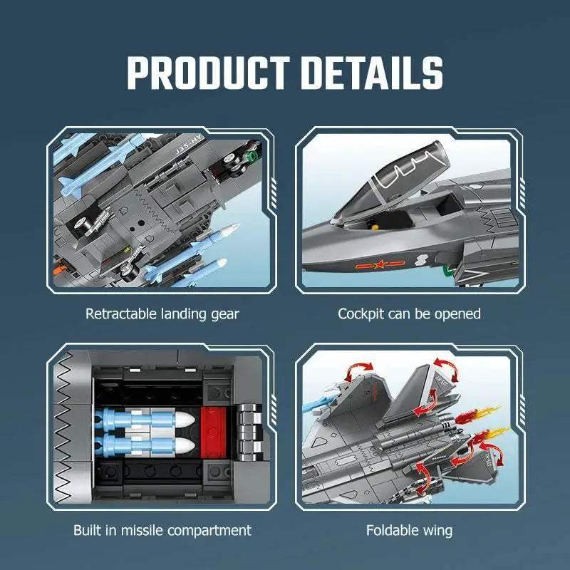 Premium Building Blocks Set Featuring SEMBO J-35 Carrier Based Fighter Jet Model for Boys and Military Enthusiasts - ToylandEU