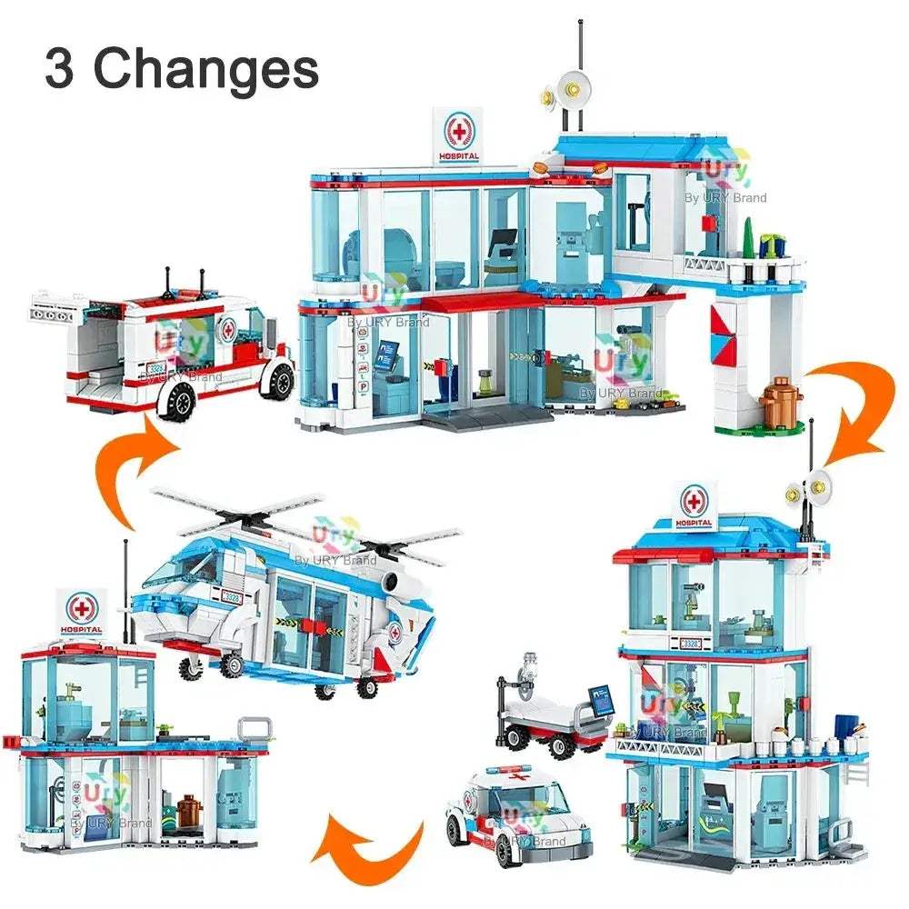 Premium Building Blocks Set Lego Compatible 3in1 City Hospital Ambulance Emergency Room For Boys - ToylandEU