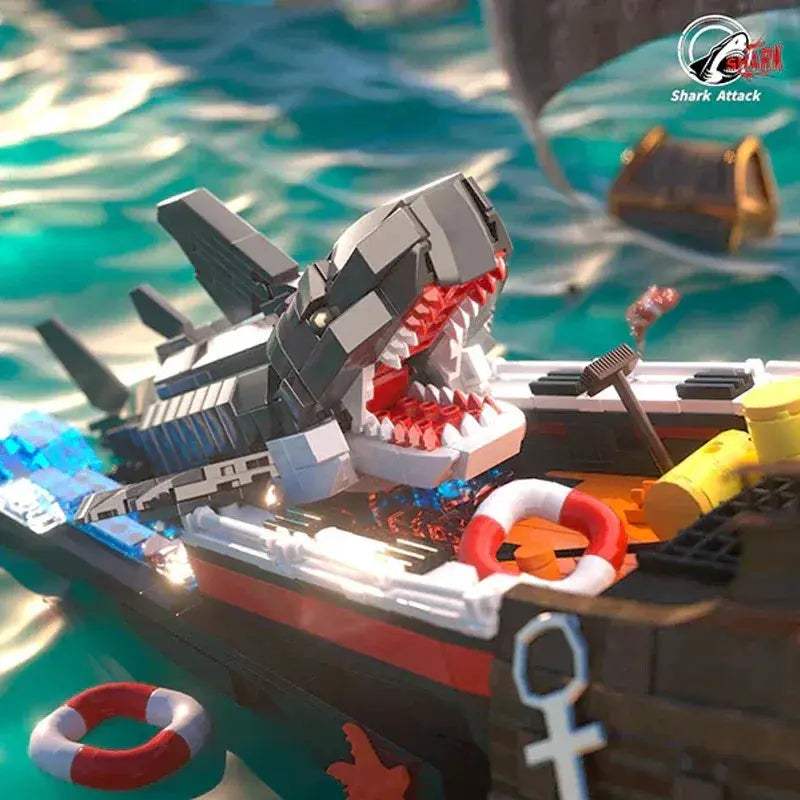 Premium Building Blocks Set Shark Attack Pirate Ship Scene 758 Pieces MOC For LEGO Fans Desktop Decor Gift - ToylandEU