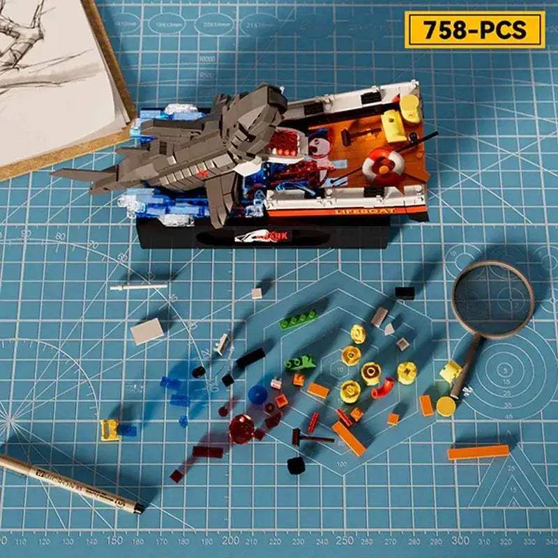 Premium Building Blocks Set Shark Attack Pirate Ship Scene 758 Pieces MOC For LEGO Fans Desktop Decor Gift - ToylandEU