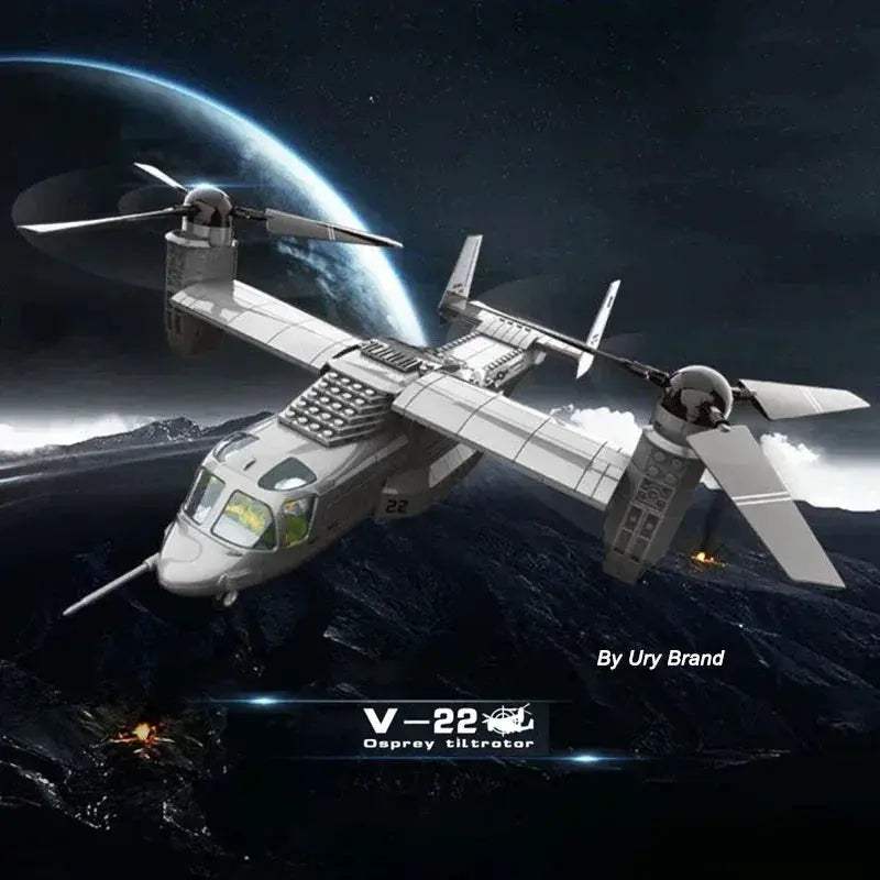 Premium Building Blocks Set V 22 Osprey Tiltrotor Aircraft Model For Boys Educational Realistic 3D Build - ToylandEU
