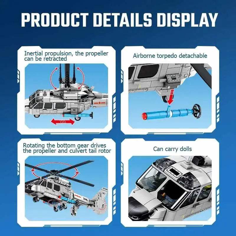 Premium Building Blocks Set with Z-9 Shipborne Helicopter Design for Creative Boys and Gift Enthusiasts - ToylandEU