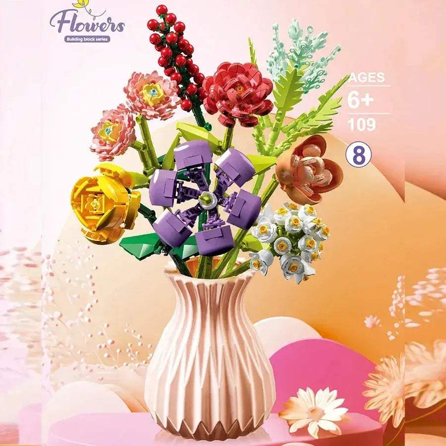 Premium Everlasting Flower Bouquet Building Blocks Set With Random Color Vase For Kids And Gifts - ToylandEU