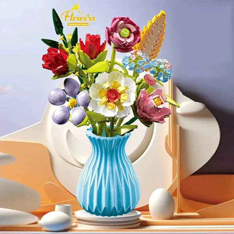 Premium Everlasting Flower Bouquet Building Blocks Set With Random Color Vase For Kids And Gifts - ToylandEU
