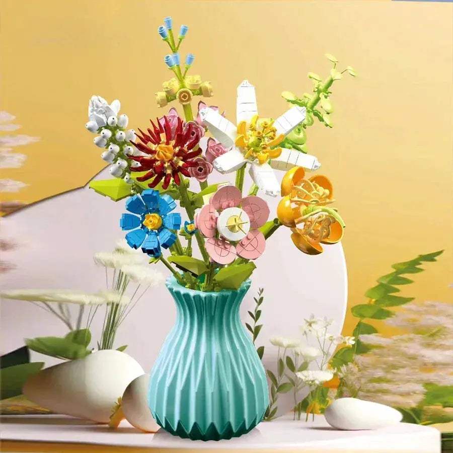 Premium Everlasting Flower Bouquet Building Blocks Set With Random Color Vase For Kids And Gifts - ToylandEU