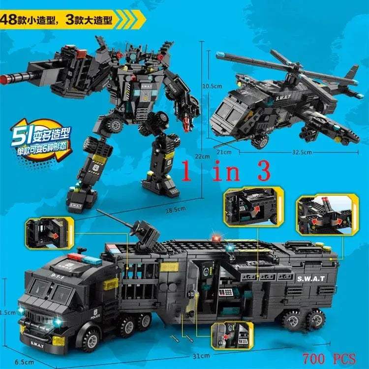 Premium Lego Compatible Building Blocks Set Multi Vehicle City Police Station Bus Car Helicopter Army Trucks For Kids - ToylandEU
