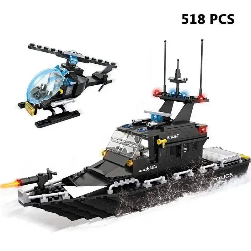 Premium Lego Compatible Building Blocks Set Multi Vehicle City Police Station Bus Car Helicopter Army Trucks For Kids - ToylandEU