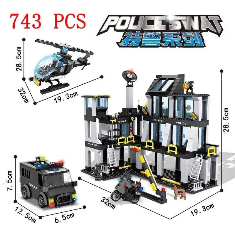 Premium Lego Compatible Building Blocks Set Multi Vehicle City Police Station Bus Car Helicopter Army Trucks For Kids - ToylandEU