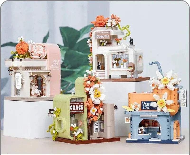 Premium Micro Building Blocks Set Eternal Flower Street Tea Shop Scene For Home Decor And Hospitality Enthusiasts - ToylandEU