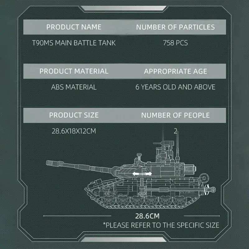 Premium Military Building Blocks Toy Set T90MS Main Battle Tank Model For Kids And Adult Collectors Gift - ToylandEU