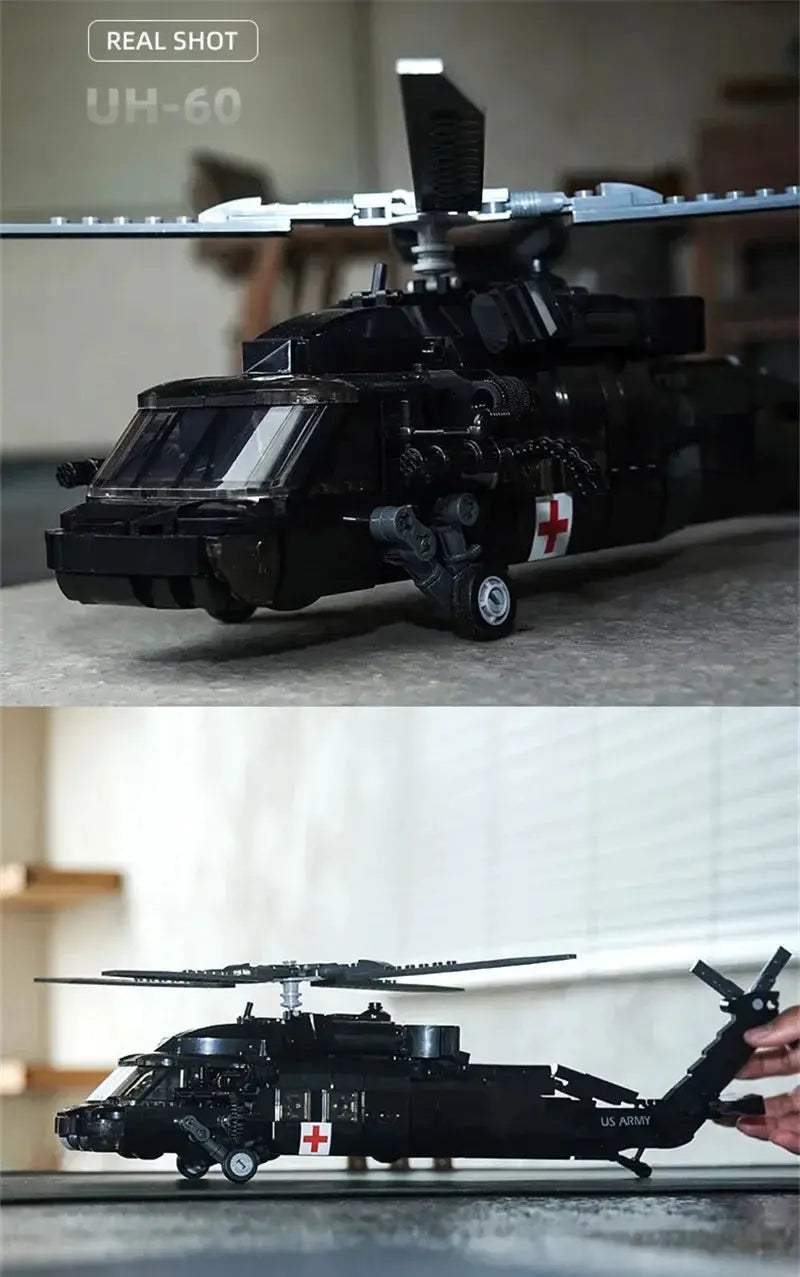 Premium Military UH60L Black Medical Rescue Helicopter Model Building Blocks 692Pcs Educational Toys For Kids - ToylandEU