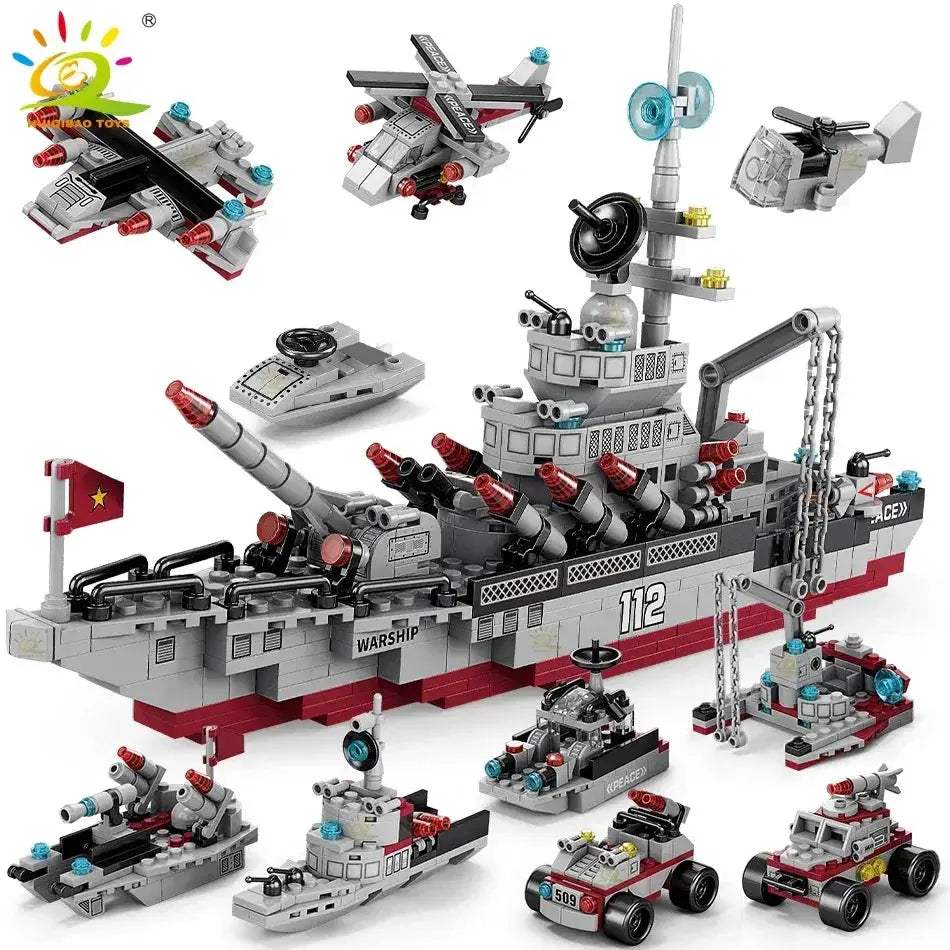 Premium Military Warship Building Blocks 554 Pieces 8 In 1 Aircraft Cruiser Lego Compatible For Boys - ToylandEU