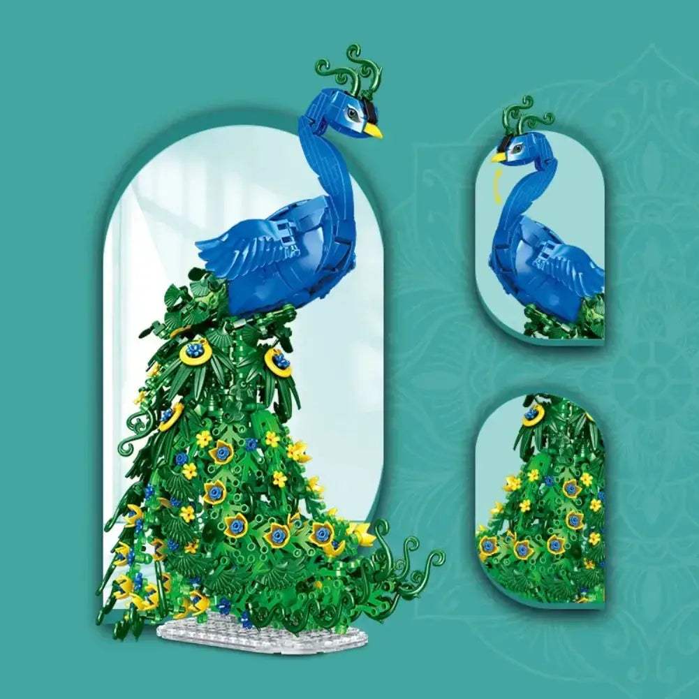 Premium Peacock Model Kit D026 Building Blocks With Flower Parts Decoration And Paper Manual For Kids And Adults - ToylandEU