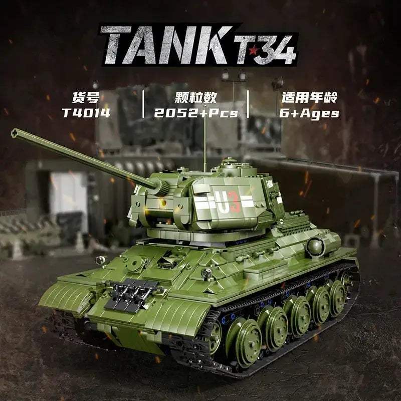MOC Remote Control T34 Tank Building Blocks 2052 Piece Model - ToylandEU