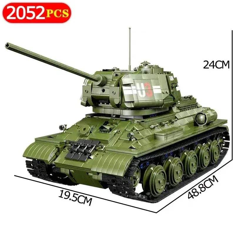 MOC Remote Control T34 Tank Building Blocks 2052 Piece Model - ToylandEU