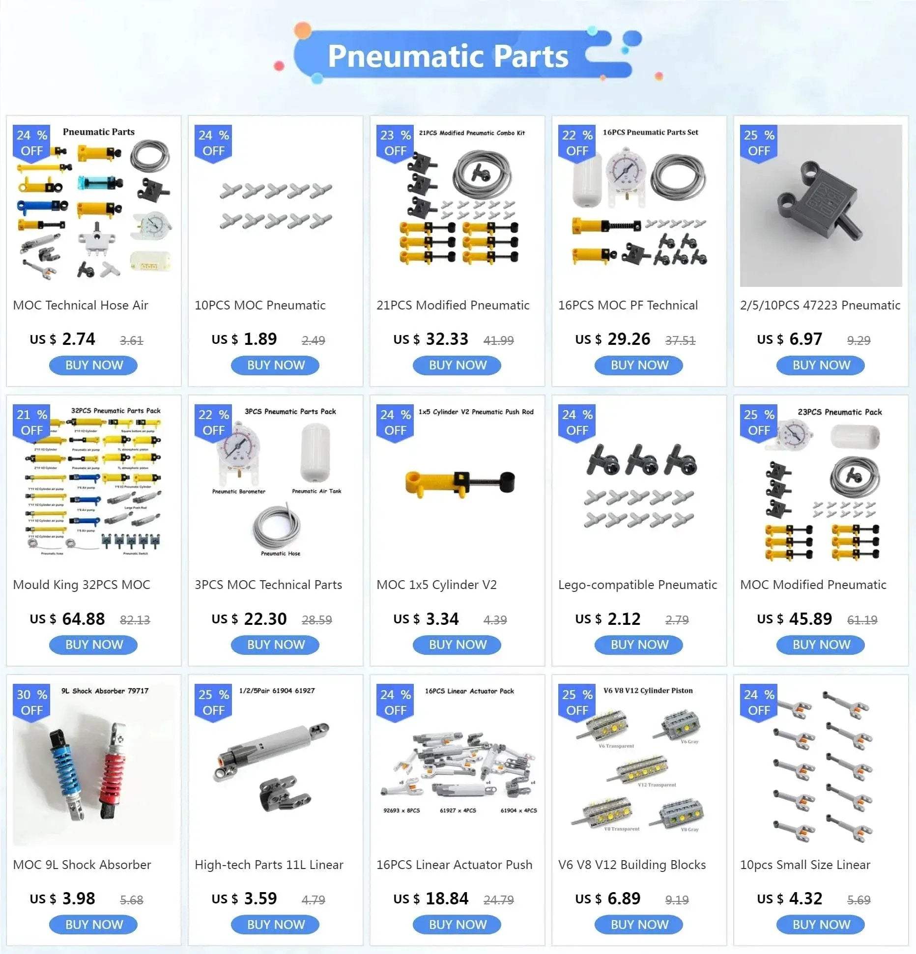 MOC Technical Hose Air Pump Tank Push Rod Putter Switch Piston Compatible With Legoeds Pneumatic Parts - ToylandEU
