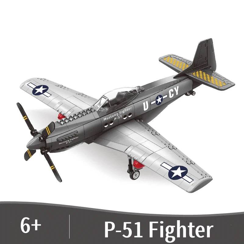 MOC Toy Mustang Helicopter Plane Building Block P51 Pirate Propeller Gift - ToylandEU